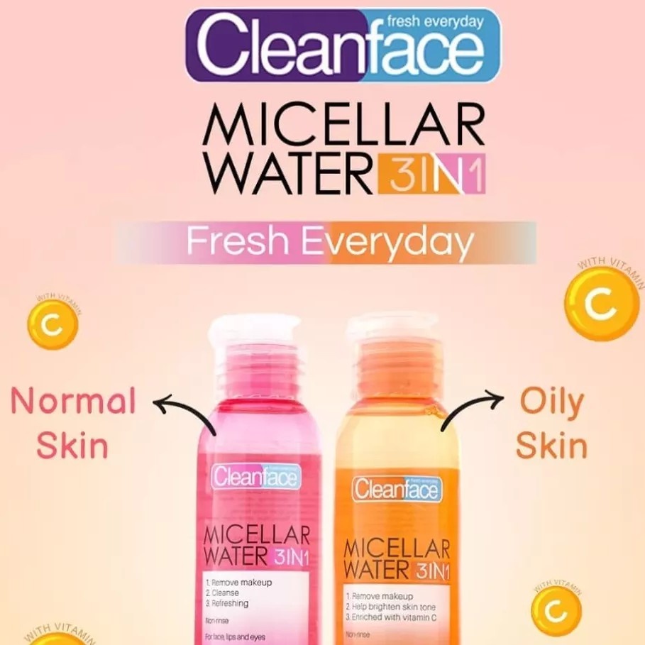 READY Cleanface Micellar Water 3in1 For Normal Skin 100ml - 250ml - Purbasari pembersih make up
