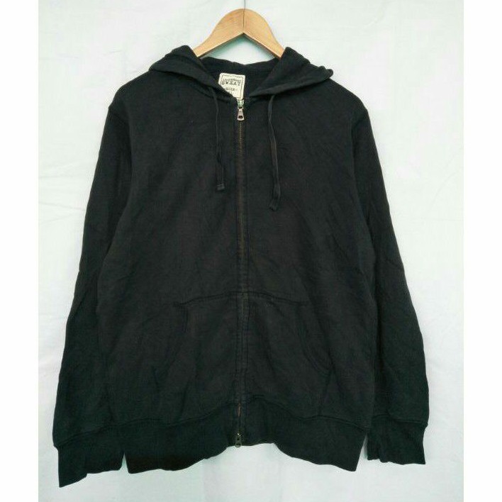 jaket zipper hoodie hitam polos uniqlo second original