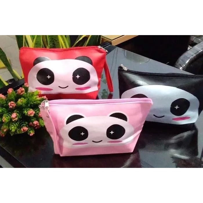 New Tas Kosmetik Pouch Bahan Semi Kulit Karakter Panda