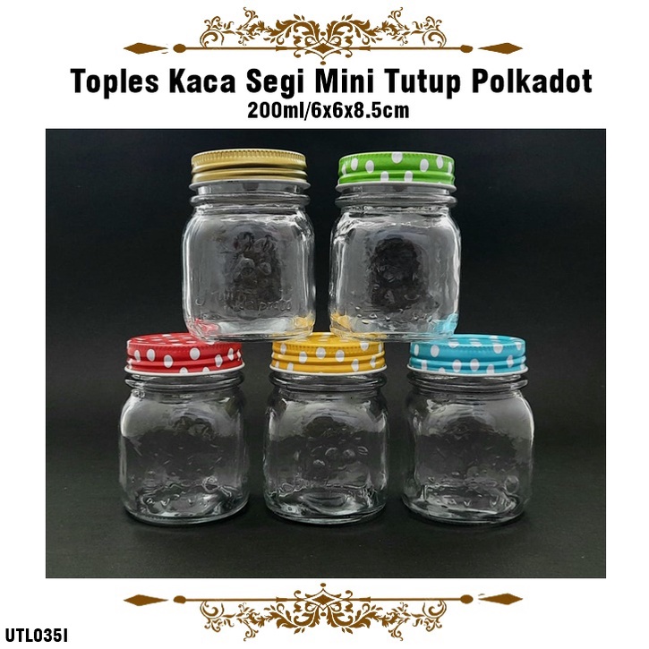 [1kg 6pcs] Toples Kaca Segi Mini Tutup Polkadot TOP-5508 200ml