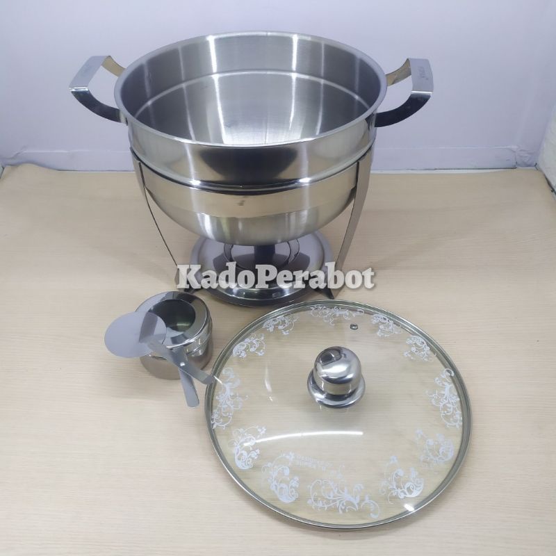 prasmanan bulat stainless - prasmanan pesta tutup kaca - food warmer