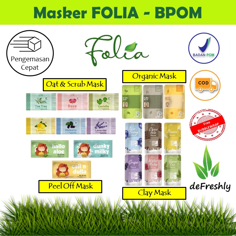 [BPOM] Masker Folia | Folia Peel Off / Oatmilk Scrub / Clay / Organic Mask - Masker Organik