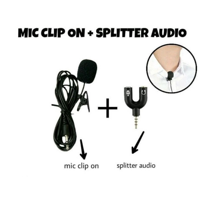 PAKET MIC YOUTUBER / VLOGGER CLIP ON + SPLITTER U BERKUALITAS DAN MURAH