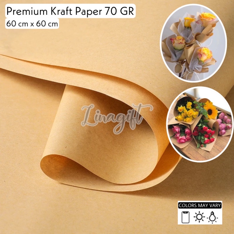 ( 5 Lembar ) PREMIUM KRAFT PAPER - KERTAS KADO COKLAT POLOS - KERTAS BUNGA - PREMIUM VINTAGE CLASSIC PAPER