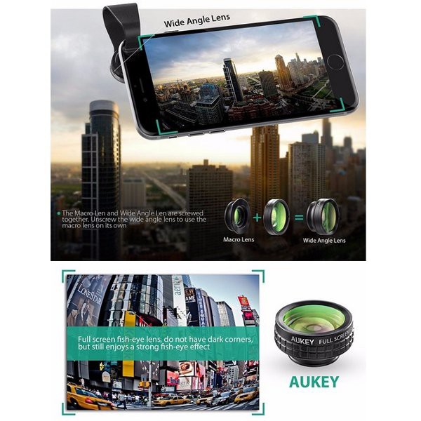 UNIX AUKEY 180 Degree Fisheye Lens + Wide Angle + Macro Lens 3 in 1 PL-A1 100% OKE