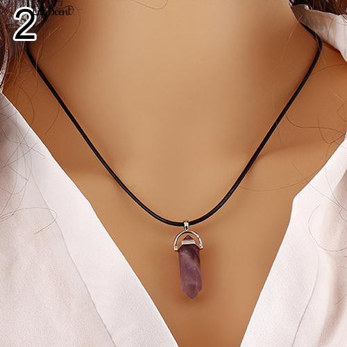 Faux Gemstone Batu Natural Quartz Healing Titik Chakra Reiki Rope Necklace