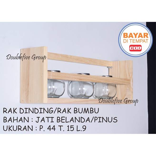 RAK DINDING KAYU BUMBU BEKVAM RAK BUMBU SERBA GUNA RAK DINDING KAYU BIRCH SOLID UK. 44 X 15 X 9