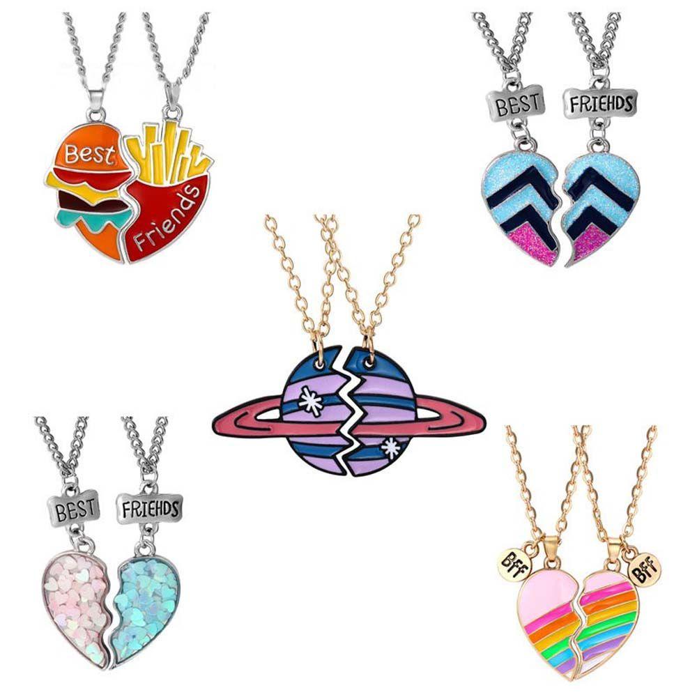 Mxbeauty Best Friends Kalung Pria Sederhana Patah Hati Pelangi Cinta Perhiasan Fashion Perempuan Rantai Klavikula