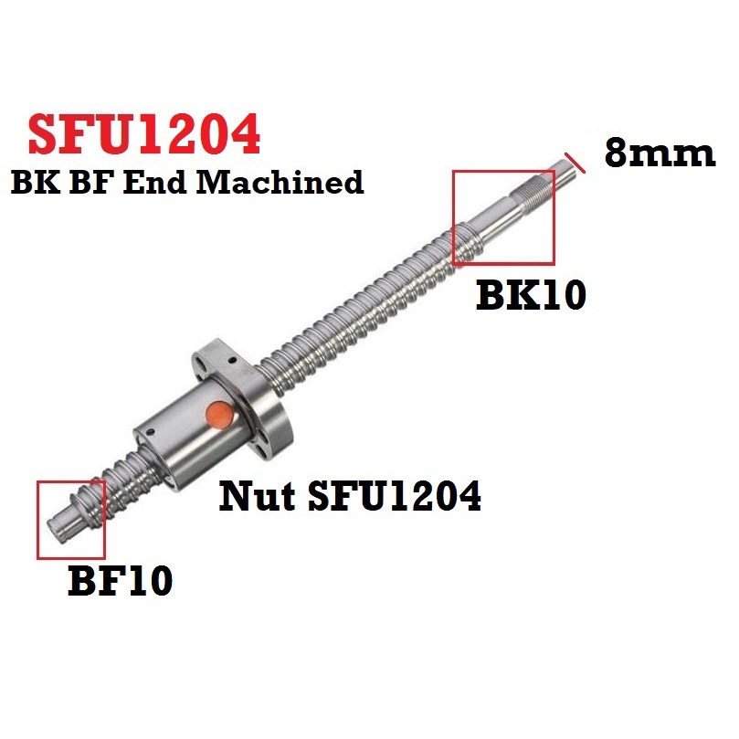 [HAEBOT] Ballscrew Ball screw SFU1204 SFU 1204 300mm 30cm CNC End Machined + Nut Router Milling Mesin Presisi Z Axis Leadscrew 12mm Pitch 4mm Industri Otomasi 300 mm