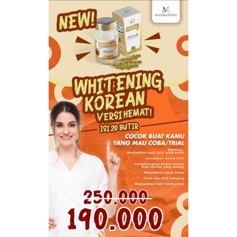 Korean whitening Trial isi 20 pcs Madmoisha memutihkan, meratakan dan mengencangkan kulit secara mak