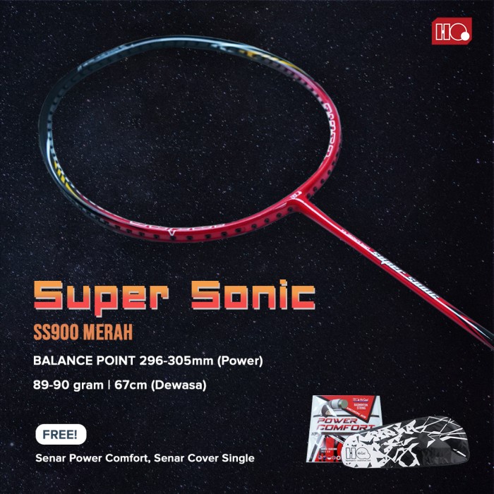 PROMO Hi-Qua Raket Badminton Super Sonic Full Carbon Free Tas dan Senar - Merah