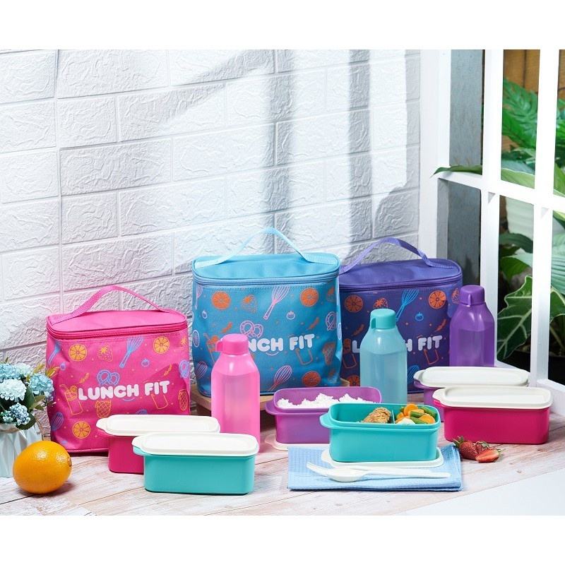[COD] Lunch Fit Set Kotak Bekal Makan / Lunch Bag Set 5pc (2Lunch Box, 1Botol minum, 1Tas, dan 1Send