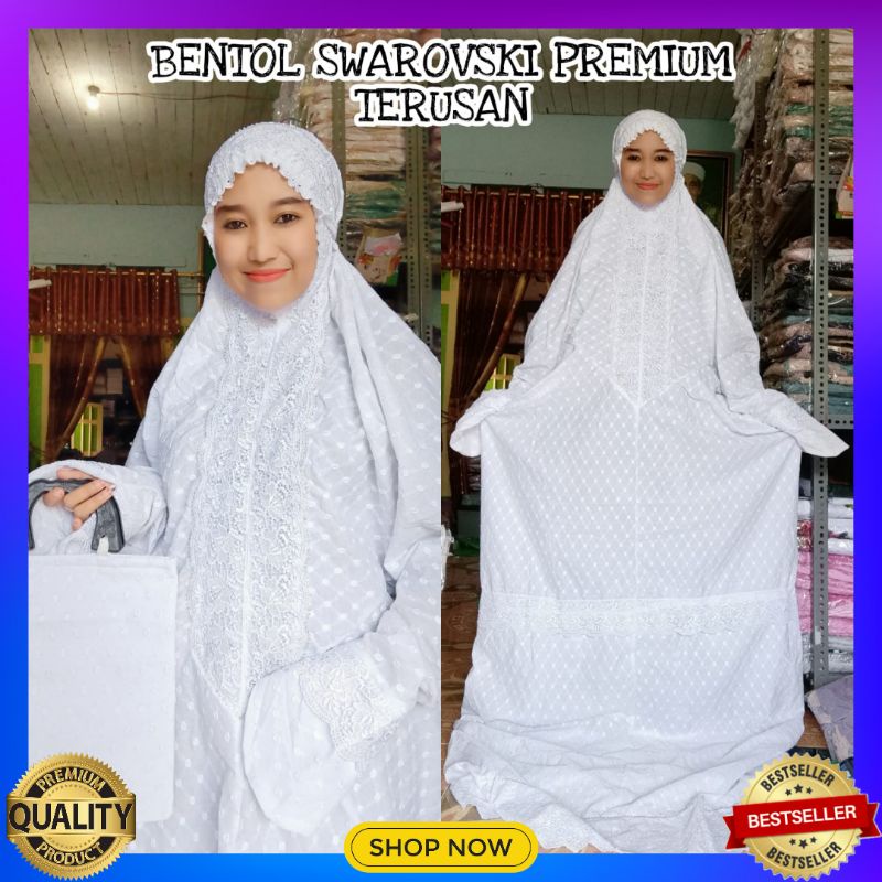 Mukena Terusan Katun Bentol Premium/Mukena Lajuran Putih