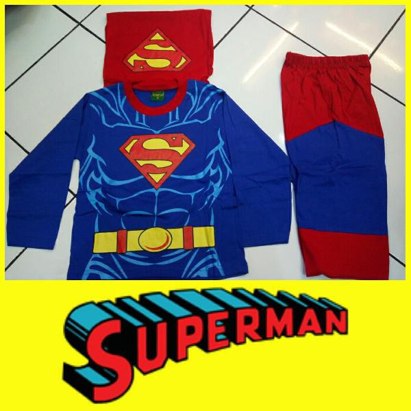 Baju Kostum Superman Anak Setelan Panjang Superhero Sayap
