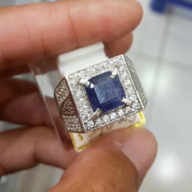 Cincin perak pria batu blue safir afrika 015