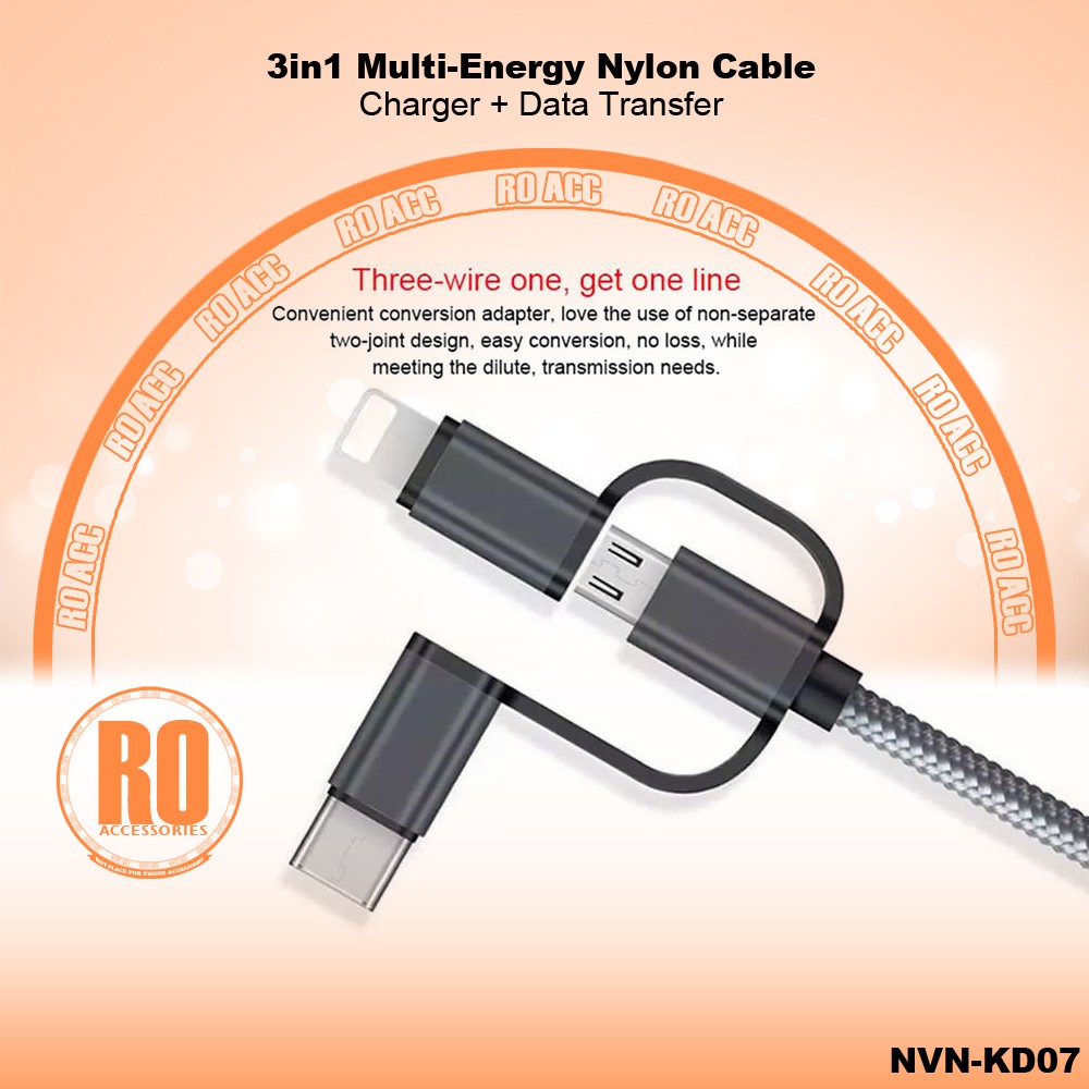 [RO ACC] NVN-KD08 KABEL DATA 3IN1 2021 DESIGN FAST CHARGING ORIGINAL