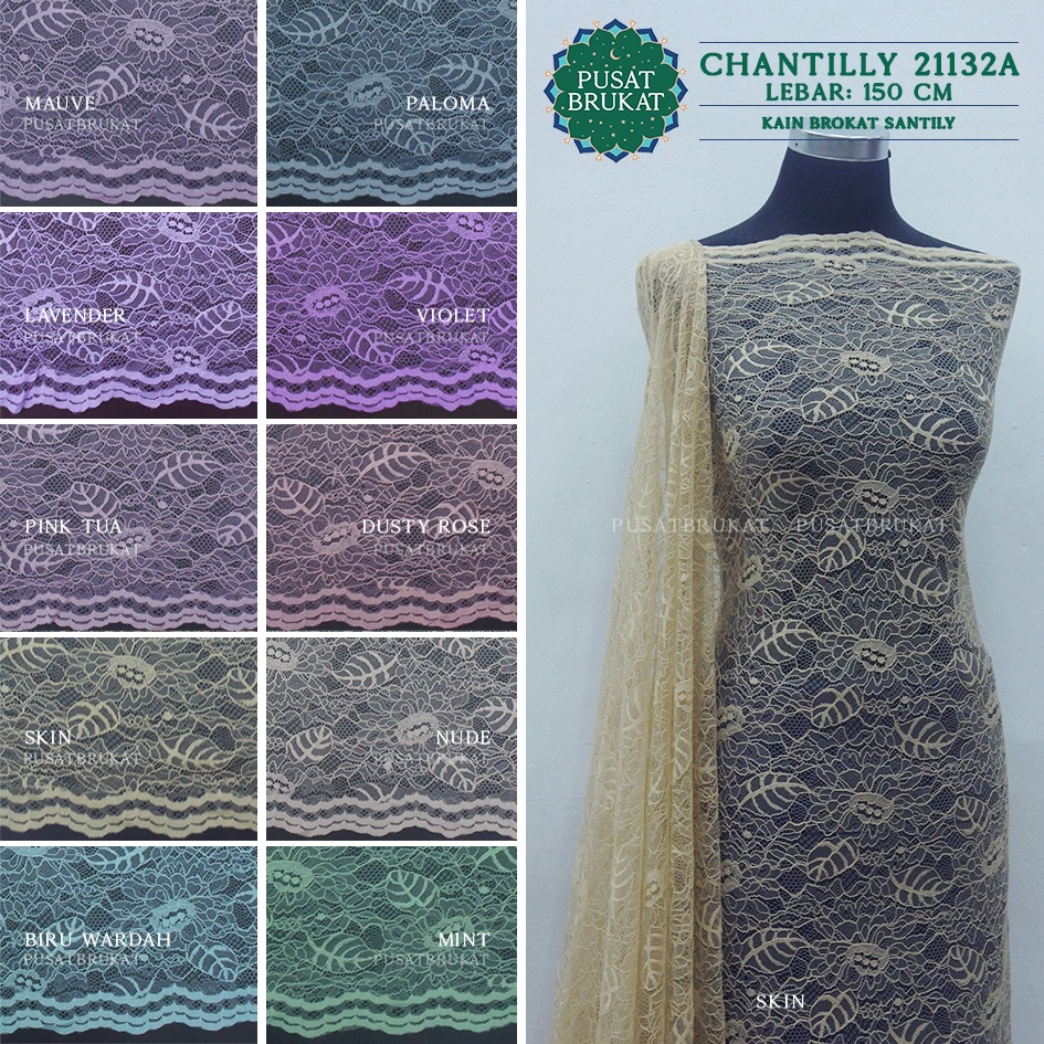 KAIN BROKAT CHANTILLY / BRUKAT SANTILY 21132A, LEBAR 150CM [harga per 0.5m]