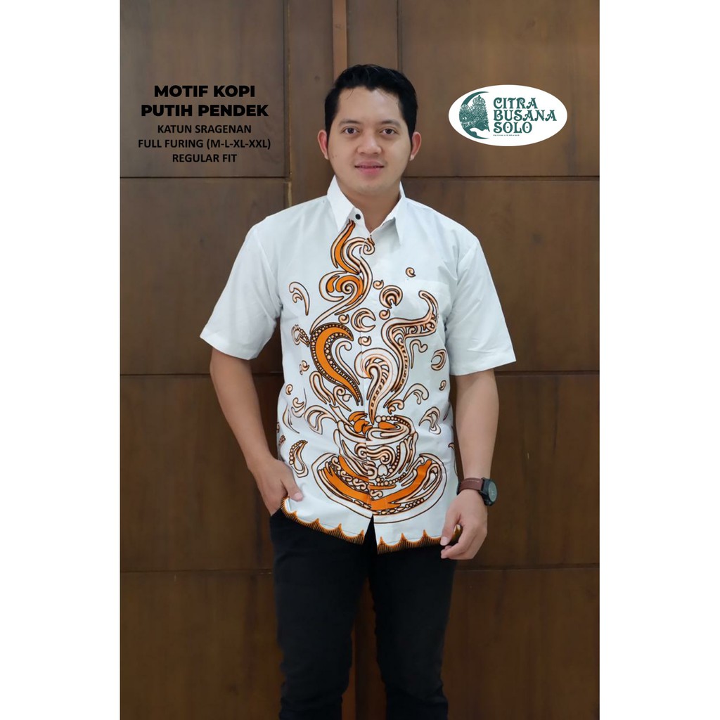 Batik Pria Motif KOPI PUTIH PENDEK Full Furing Bahan Katun Halus Sragenan