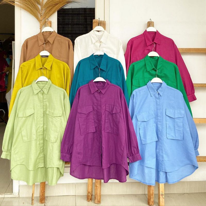 BEFAST - ZFS OOTD Kemeja Oversize JESICA / LINEN POCKET TUTUP OVERSIZE SHIRT / Pakaian Oversize Kemeja Wanita / Kemeja Casual Wanita / Fashion Wanita Kerja/Kampus / Kemeja Jumbo Polos Formal / Outfit Cewe Kue Kekinian 2022 / Terlaris / Kemeja Best Seller