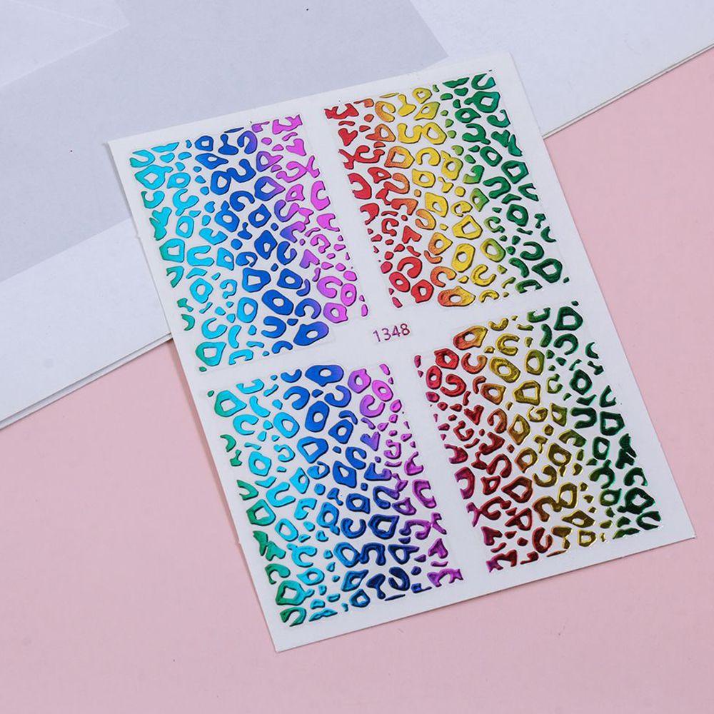 AUGUSTINA Agustina Stiker Kuku Warna Logam Tahan Lama Fashion Buatan Tangan Pelangi Manicure Multi-Pola 3D Nail Art Dekorasi