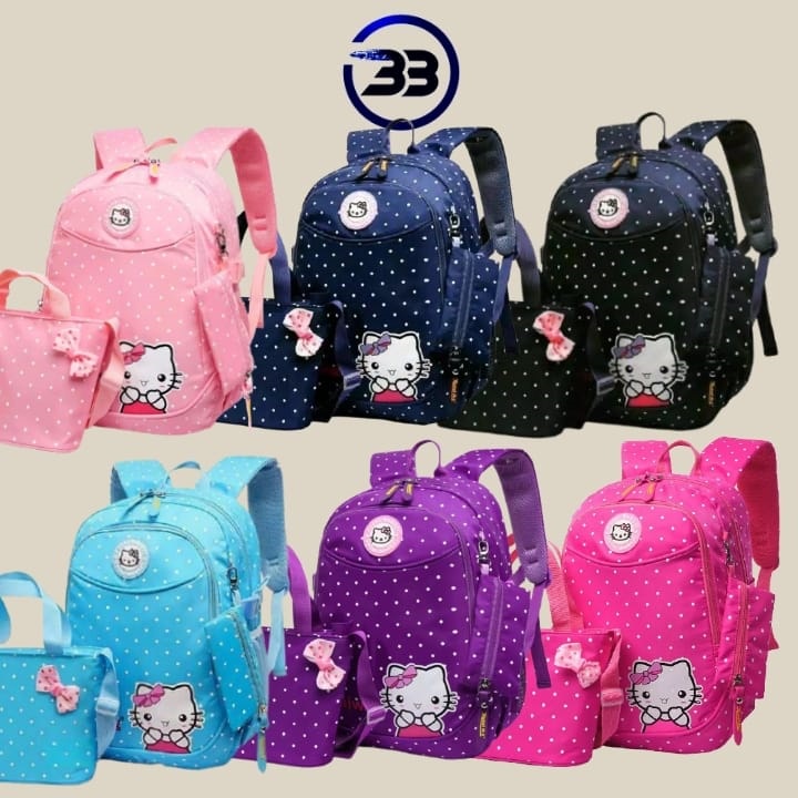 BATOSAI HELLOKITY POLKA - Tas Sekolah Anak Wanita Remaja Ransel 3in1 Backpack Stylish Bisa Muat Buku Besar