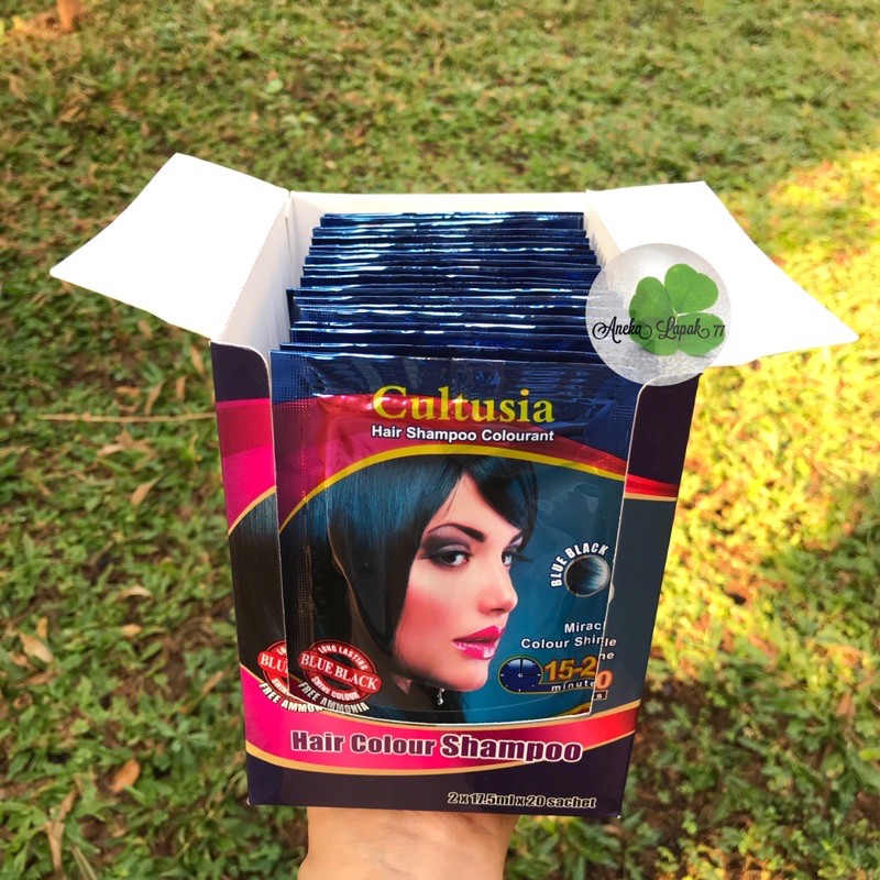 20 Sachet Shampo Cultusia Hair Colour Blue Black Shampo pewarna Rambut