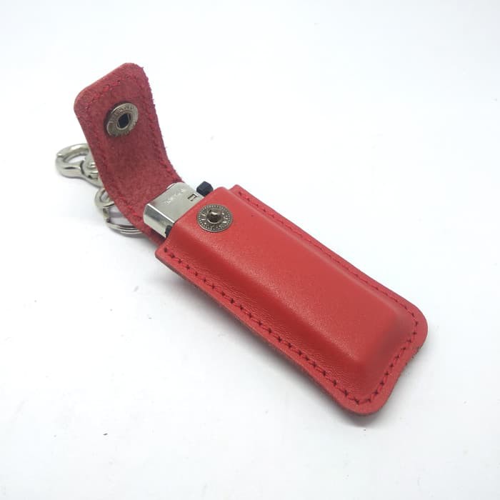 gantungan dompet tempat korek gas kulit asli - lighter merah PHAC309