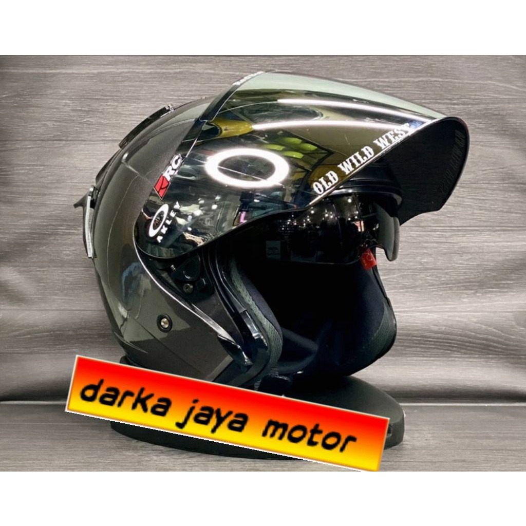 KYT GALAXY FLAT R POLOS HELM KYT HALF FACE KYT GALAXY FLAT R SLIDE  GRAPIC  PAKET GANTENG \SPOILER 2D\VISOR OPEN VENOM-ABU VISOR SILVER