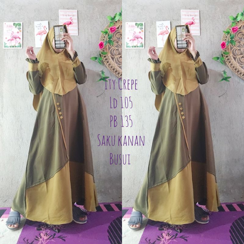 Set gamis Ity crepe | gamis Aluna | gamis Ity syar'i | gamis harian