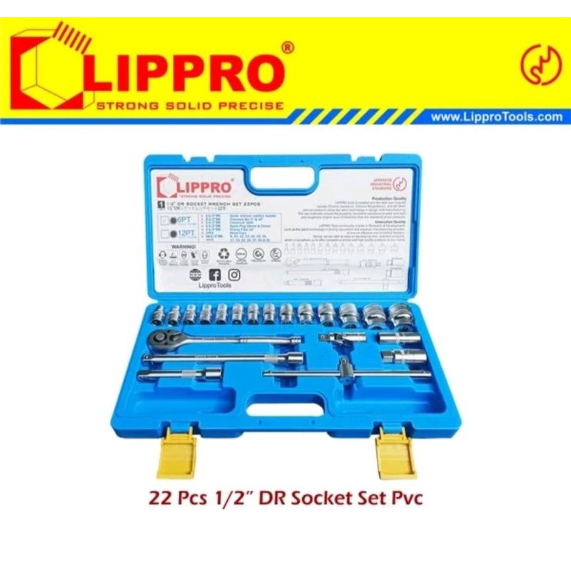 Kunci Sok Set Lippro 22pcs 6PT 1/2" DR 8-32mm Socket Wrench 22 Pcs