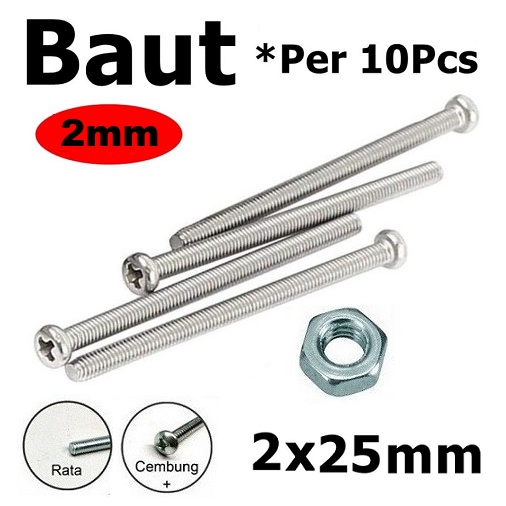 x10 Set Baut Mur M2 x 25 ( 2x25mm) Baut Tamiya Ukuran M2x25mm 2mm ns614 ns711 ns712 isi 10set