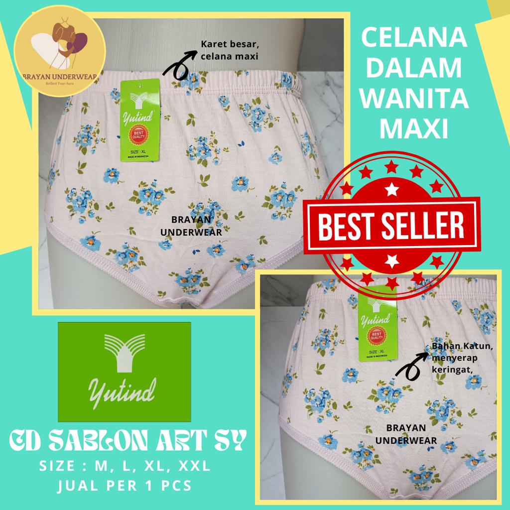 [ 1 PCS ] CD Celana Dalam Wanita Dewasa Maxi YUTIND SABLON [ SY ]/YUTIND BORDIR [ BY ] Uk M.L.XL.XXL