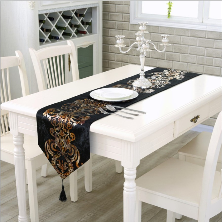 Elegant Nordic Table Runner Bordir / Taplak Meja Tamu Premium Timbul / Kualitas Bagus