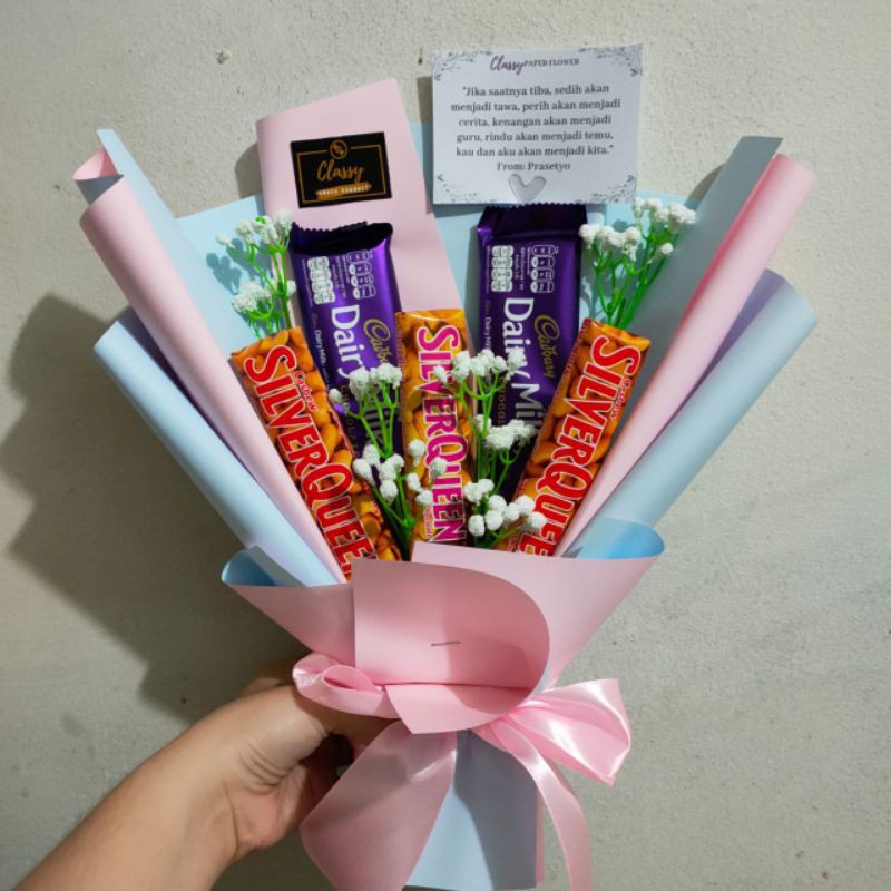 

Snack boquet coklat silverqueen dairymilk cadbury / bucket buket hadiah kado ultah wisuda sidang