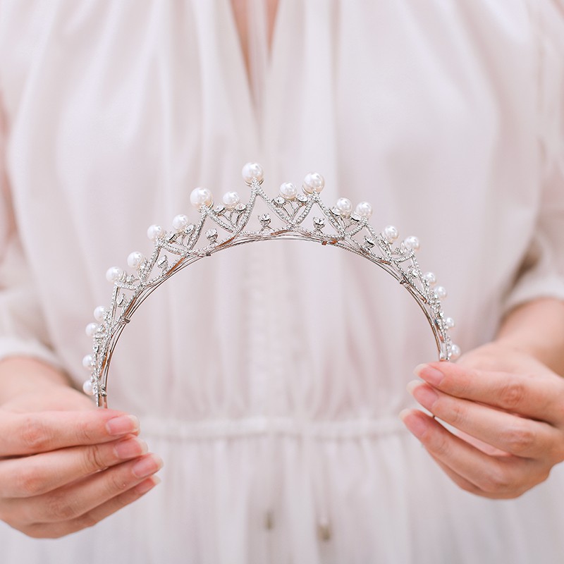 Mewah Korea Pengantin Mutiara Berlian Imitasi Mahkota Putri Hiasan Kepala Aksesoris Rambut Manis