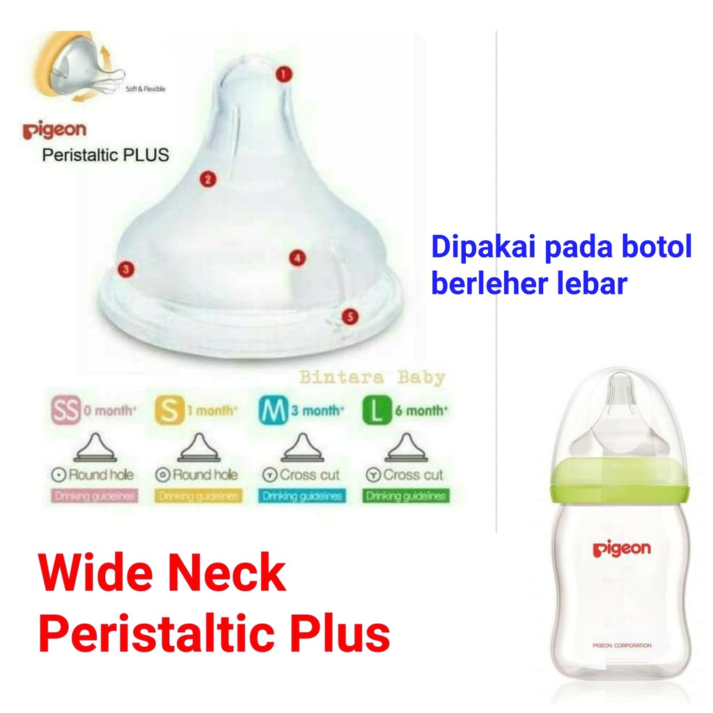 ISI 3 Pigeon Peristaltic Plus  Soft Touch Size L 6m+ / Dot Pigeon wide neck slim neck / Karet Botol Susu Pigeon ORIGINAL Kemasan Blister isi 3