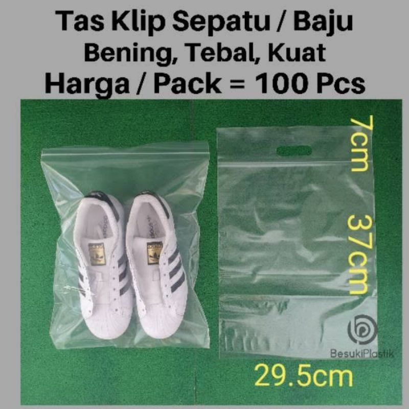 Plastik KLIP HANDLE Plong Lubang | Plastic Bening Transparan Baju Sepatu Distro Laundry | Wadah Clip Sandal Kresek Bolong