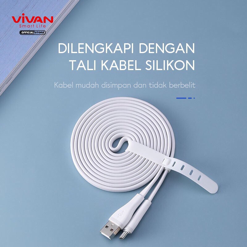 VIVAN Kabel Data Type C Fast Charging SC30S SC100S SC200S 2.4A Quick Charge Flat Design White
