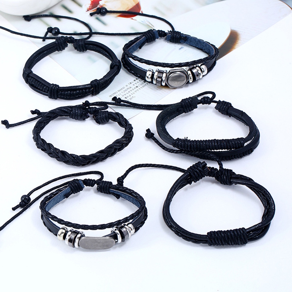 Hu Hu Hu Hu Hu Alat Bantu Pasang Kacamata♡ 6pcs Gelang Multilayer Bahan Kulit Imitasi Untuk Pesta