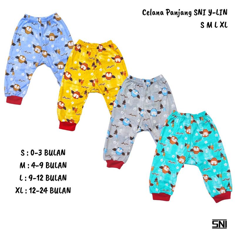 Celana Panjang Bayi Y-Lin SNI MOTIF Size S M L XL 0-2 Tahun Bahan 100% Cotton Halus Lembut Celana Bayi SNI Perlengkapan Bayi Baru Lahir