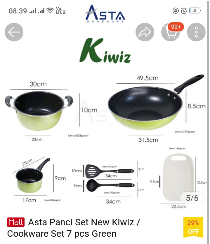 Asta Panci Set New Kiwiz / Cookware Set 7 Pcs Green