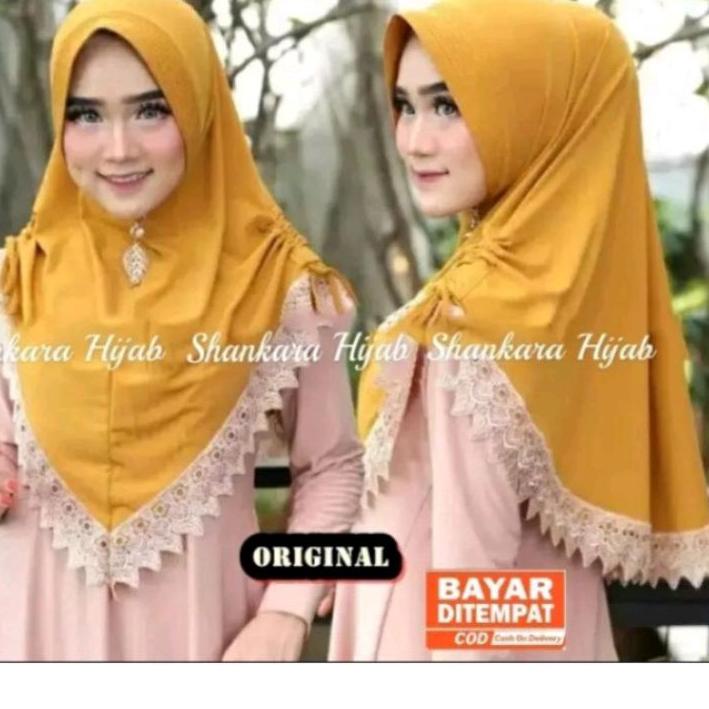 ✷ Hijab/ Jilbab Instan Jersey Serut Renda / Model Bergo Terbaru dan 2020 ♦
