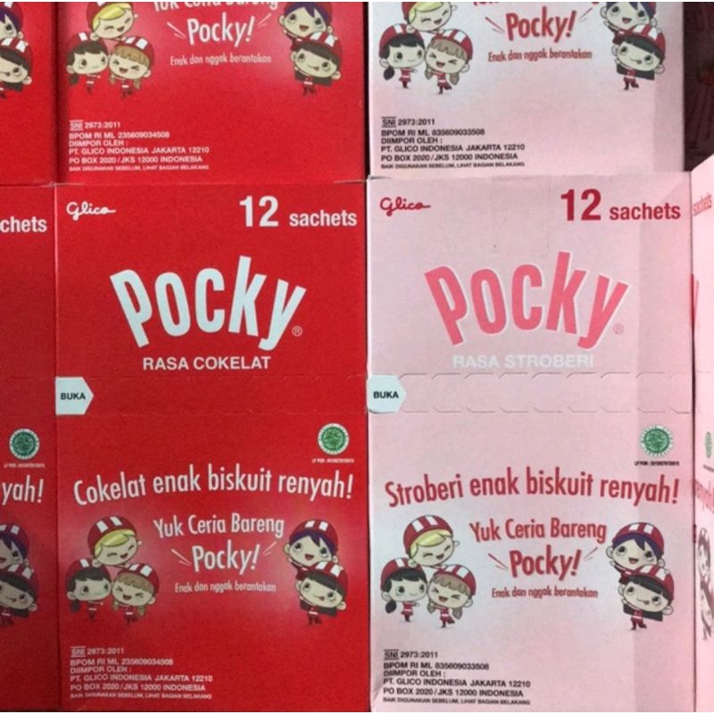 

pocky stick coklat dan stroberi 12's x 11gr