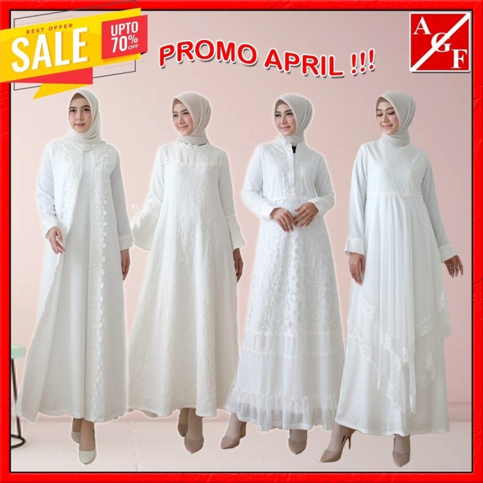 Agnes Wanita Umroh Baju Gamis Putih Gamis Pesta Wanita Brokat Lebaran
