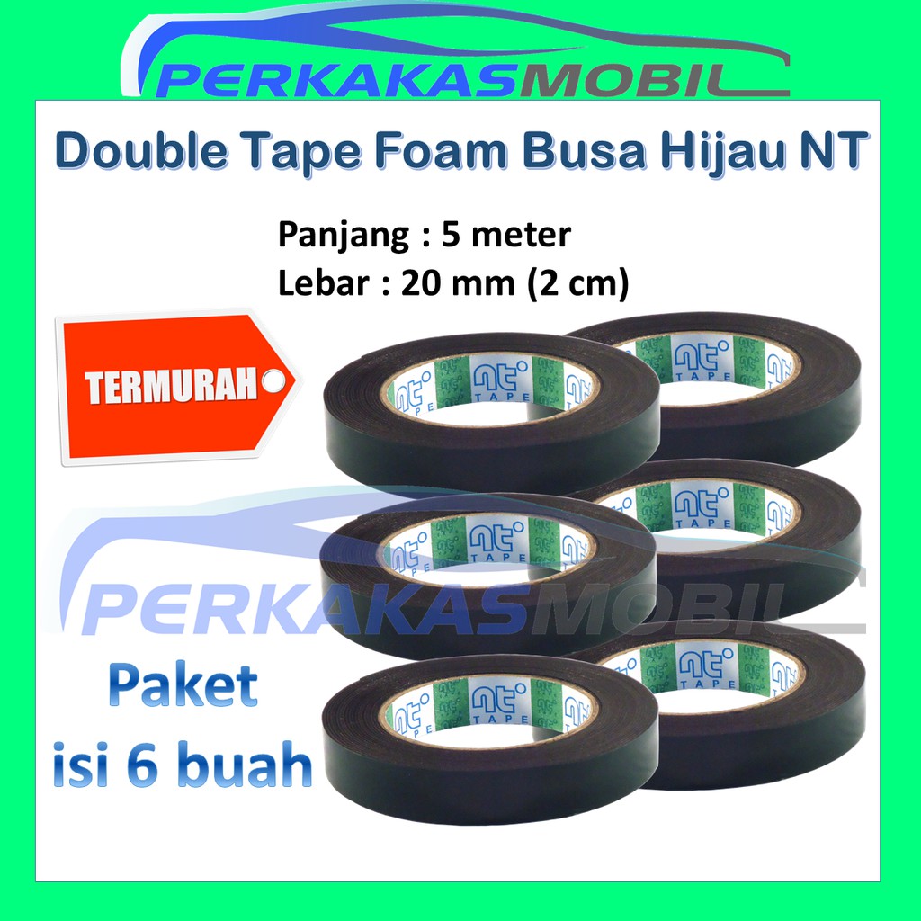 

6pcs NT Tape Lem Isolasi Lakban Bolak Balik Double Dobel Side Sided Tape PE Foam Busa Hijau 1" inch Asli