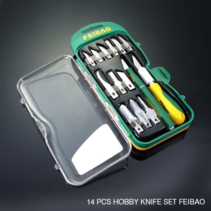 

Naifu Hobby Knife Set 14Pcs Pisau Ukir Kertas Kayu Karet Pen Kekinian Terlaris