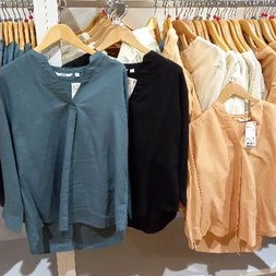 UNIQLO ORI SALE FREE PAPER BAG Kemeja Hem Lengan Panjang Katun Linen Polos KERAH SKIPER