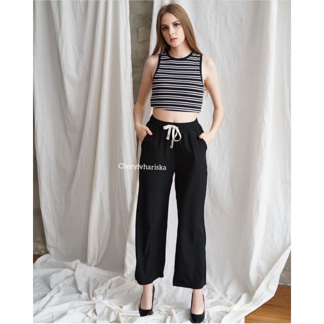 Celana kulot wanita soft rib knit / celana kulot bahan lembut fashion import