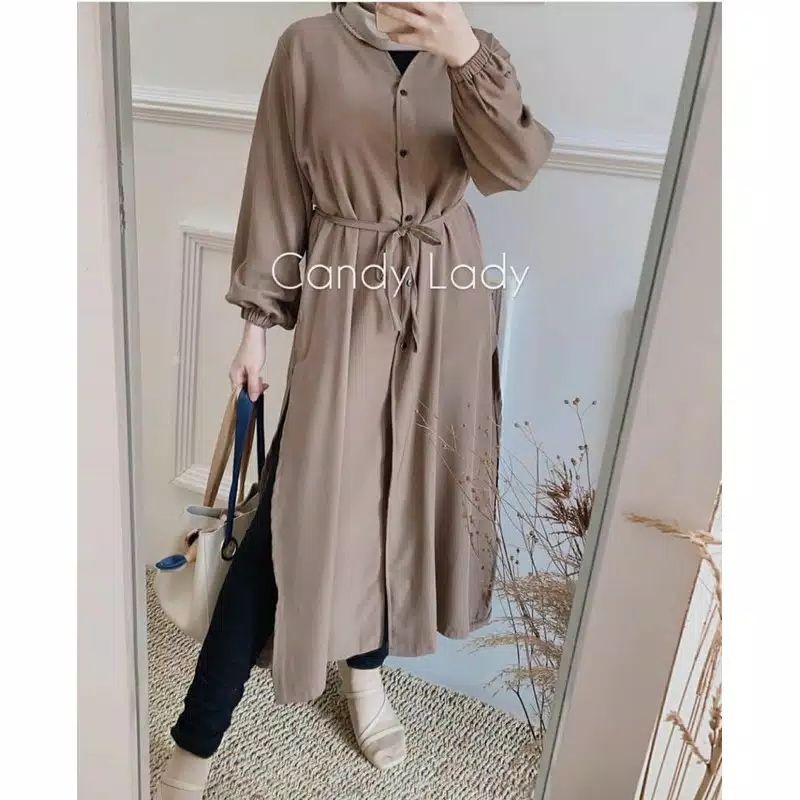 TUNIK FINA HITAM /* BAJU TUNIK WANITA / SALA FULL KANCING TALI MOSCREPE PREMIUM