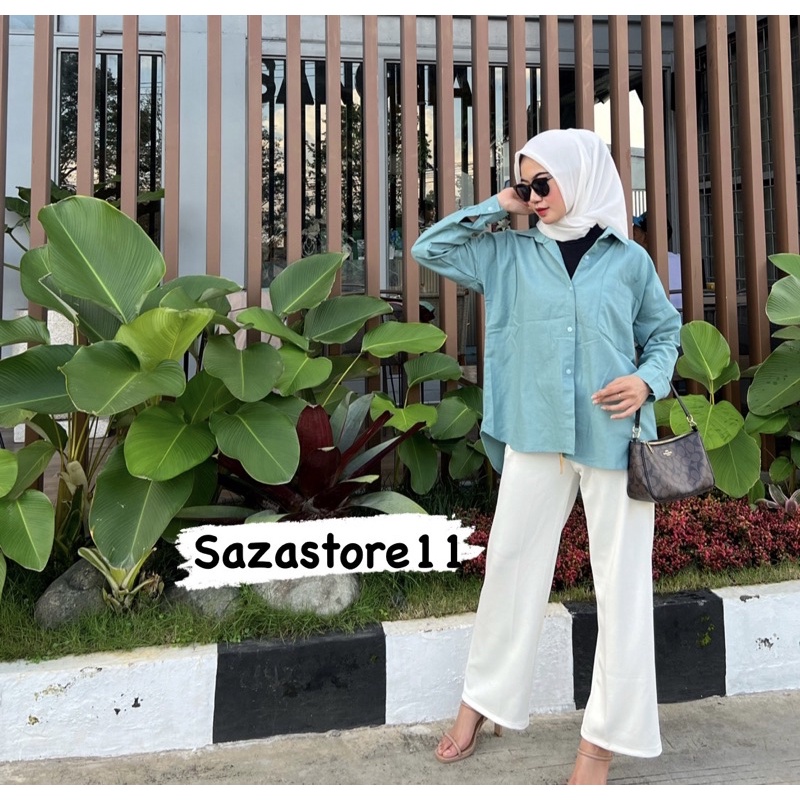 Kemeja Wanita Linen Oversize Olivia Shirt Linen Pocket